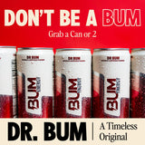 BUM Sugar-Free Energy Drink, Dr BUM - Lightly Carbonated & No Artificial Colors, Natural Caffeine & Citicoline for Energy & Focus, Brain Boost