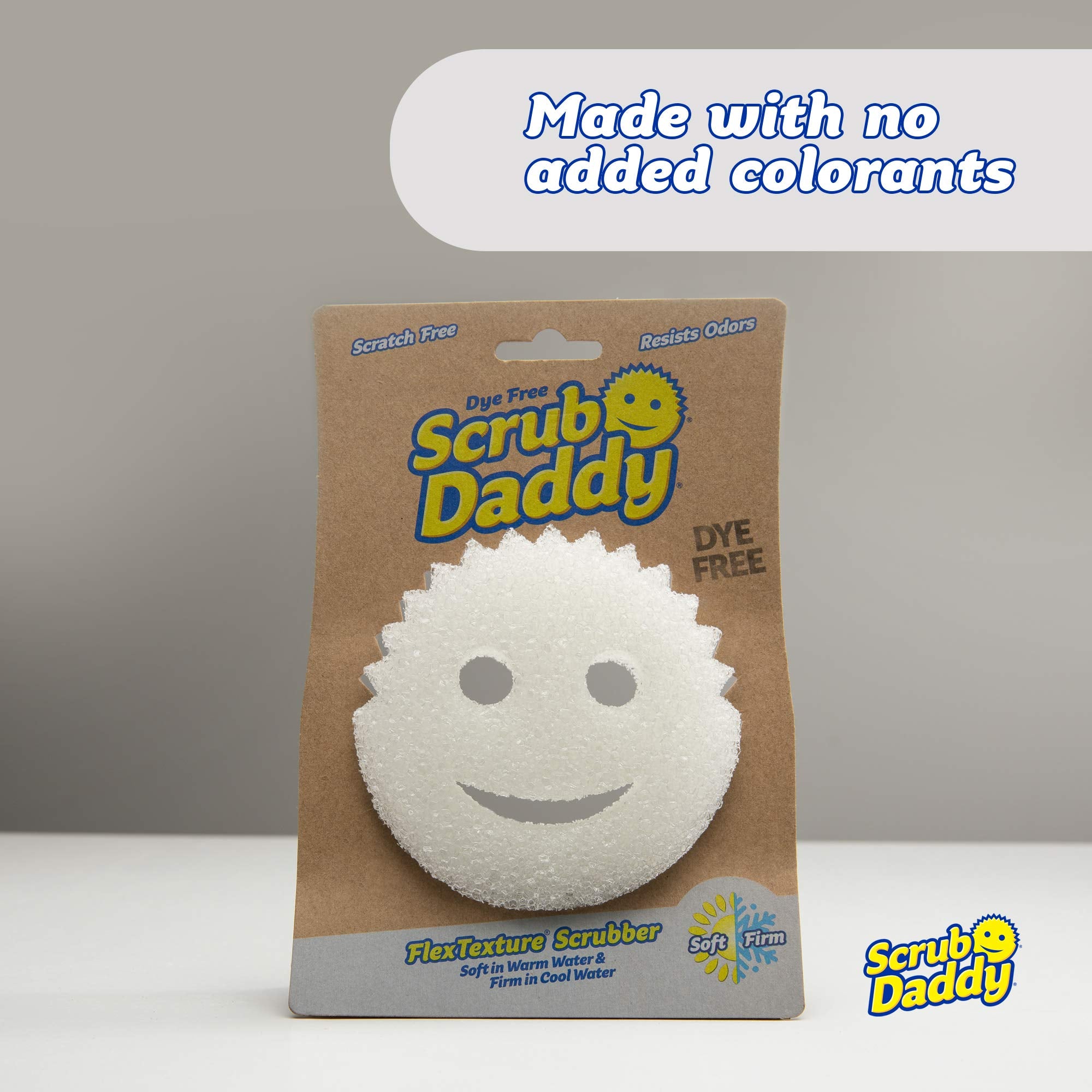 Scrub Daddy Sponge - Dye Free - Scratch-Free Scrubber for Dishes and Home, Odor Resistant, Soft in Warm Water, Firm in Cold, Deep Cleaning, Dishwasher