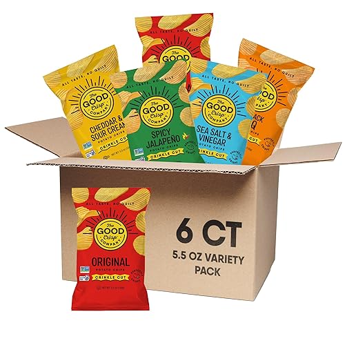 The Good Crisp Company Crinkle Cut Potato Chips, Variety Pack, 5.5 Oz (Pack of 6)