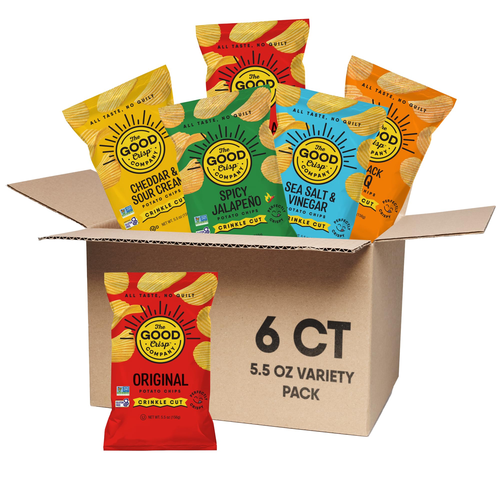 The Good Crisp Company Crinkle Cut Potato Chips, Variety Pack, 5.5 Oz (Pack of 6)