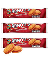 ARNOTT'S Family Favourites Monte Carlo Jam & Cream Biscuits (3 Pack x 250g Ea) Monte Carlo biscuits, A perfectly sweet biscuit treat made to twist