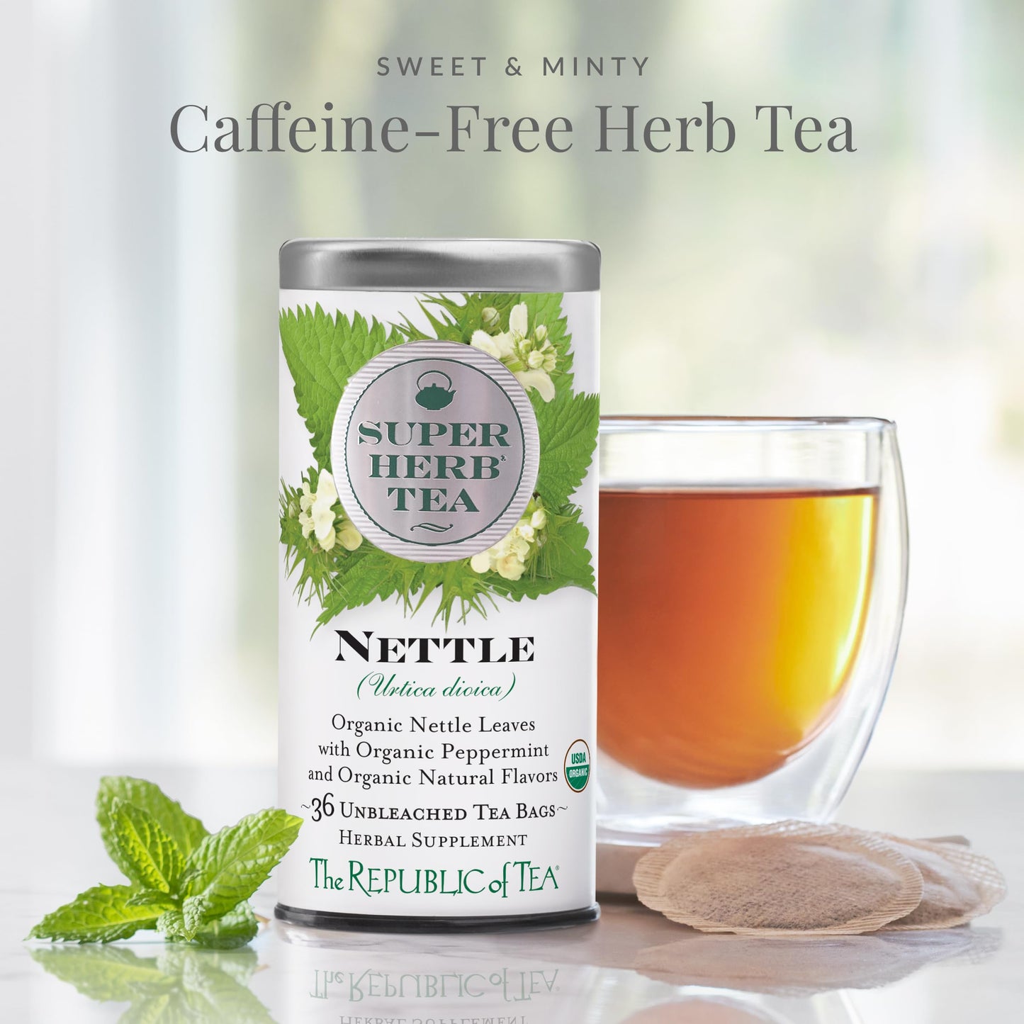 The Republic of Tea - Organic Nettle SuperHerb Tea Tin, 36 Herbal Tea Bags, Naturally Caffeine-Free