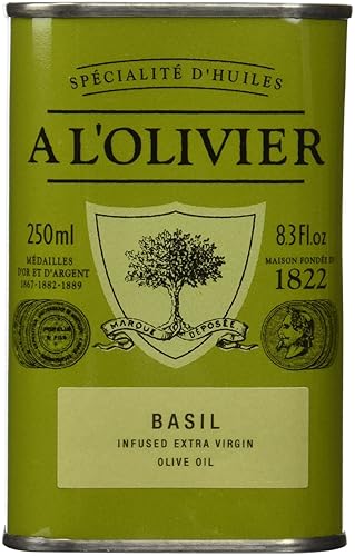 A L'Olivier Olive Oil Infused with Basil, 8.3 Ounce Tin
