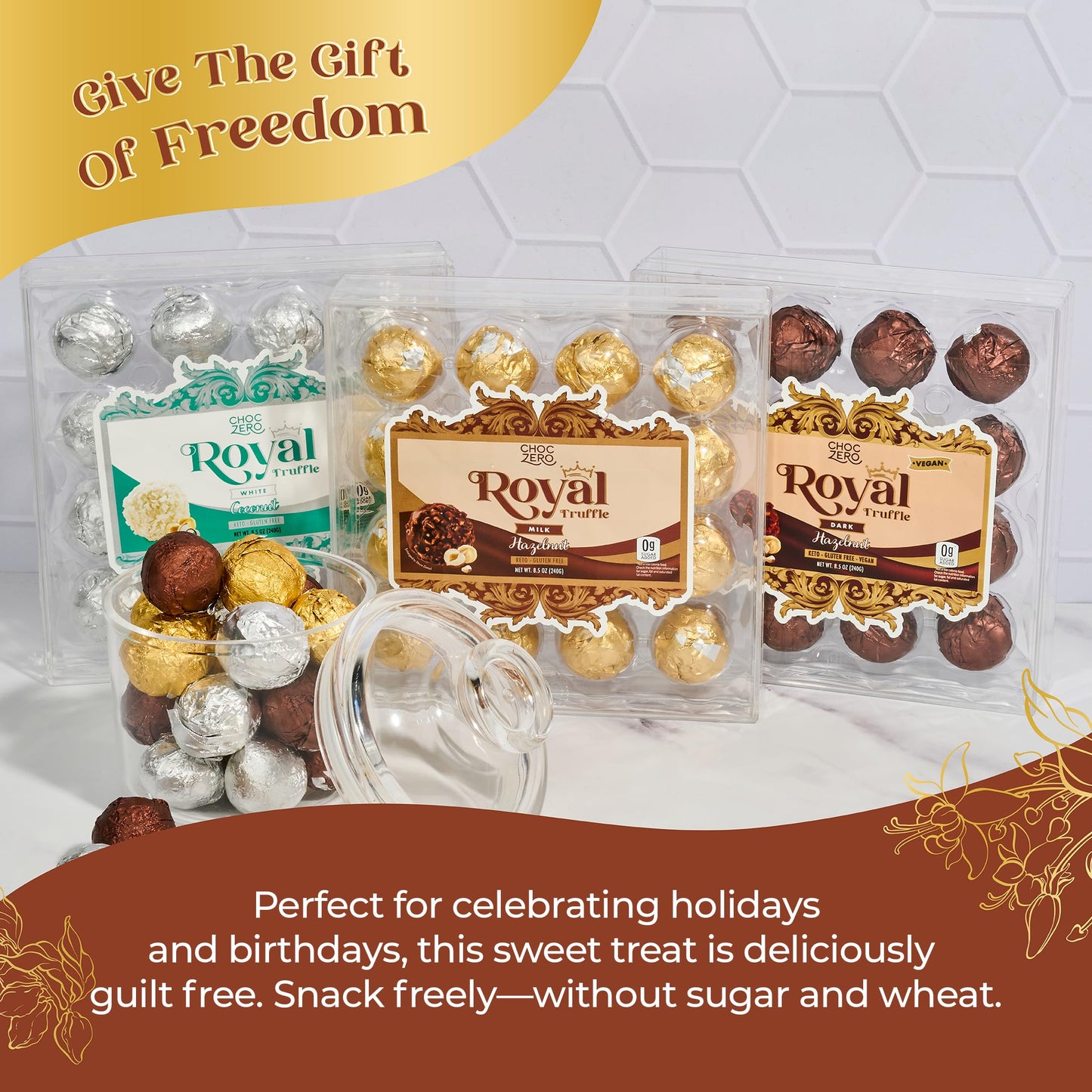 ChocZero Milk Chocolate Hazelnut Truffles, Zero Added Sugar, Gluten Free, Keto Gift, High Fiber, 16 Individually Wrapped Pieces, 8.5 Ounce (Pack of 1)