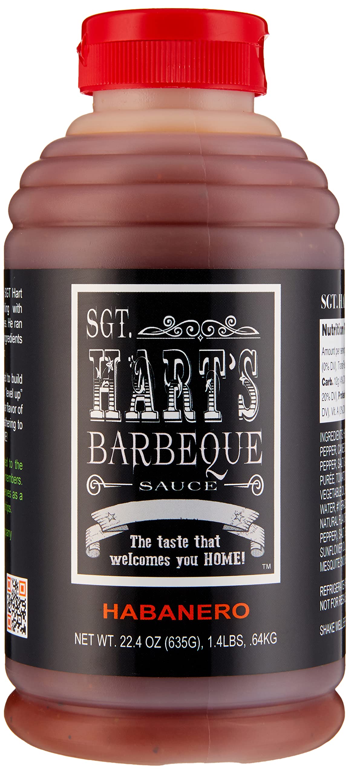 SGT. Hart’s Habanero BBQ Sauce, Spicy Smoky Flavor, 22.04 OZ Bottle, Premium Small Batch Barbecue Sauce for Wings, Chicken, Beef, Pork, Seafood