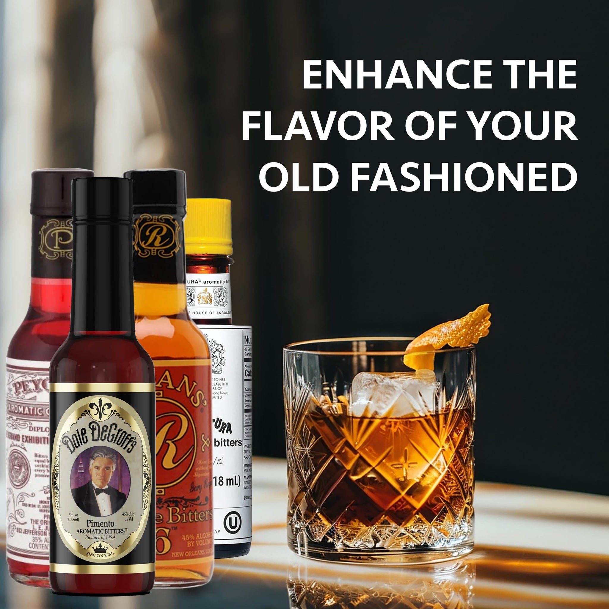 COCKTAILIER Aromatic Cocktail Bitters for Old Fashioned Gift Set | 4 Bottles: Angostura, Peychaud's, Regans' Orange, and Dale DeGroff's Pimento