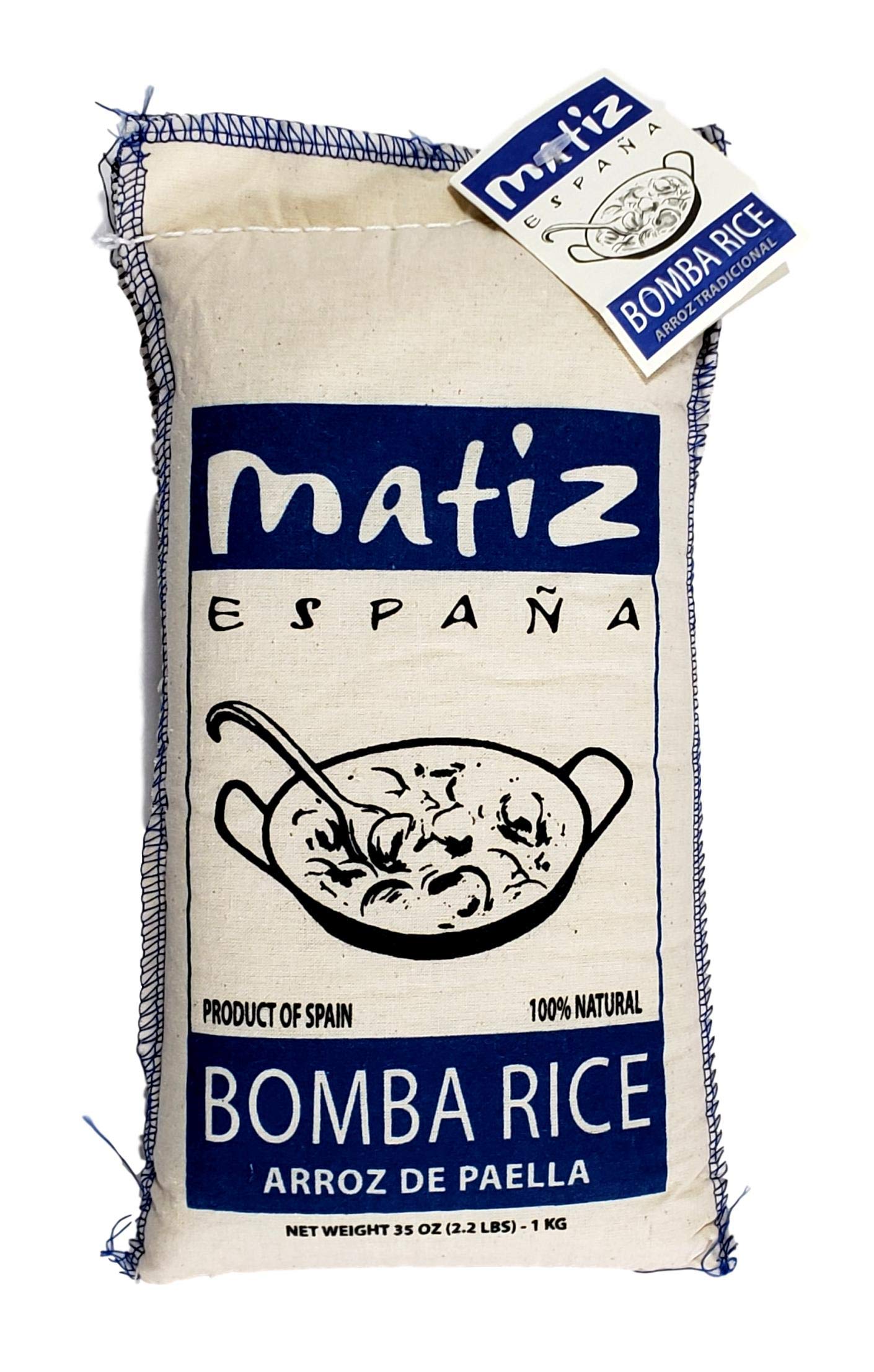 Matiz España Bomba Paella Rice from Spain (2.2 lbs.) Firm, Natural Spanish Grain | Round, Medium Short | Risotto and Arrow Negro | Gluten Free (1 bag)