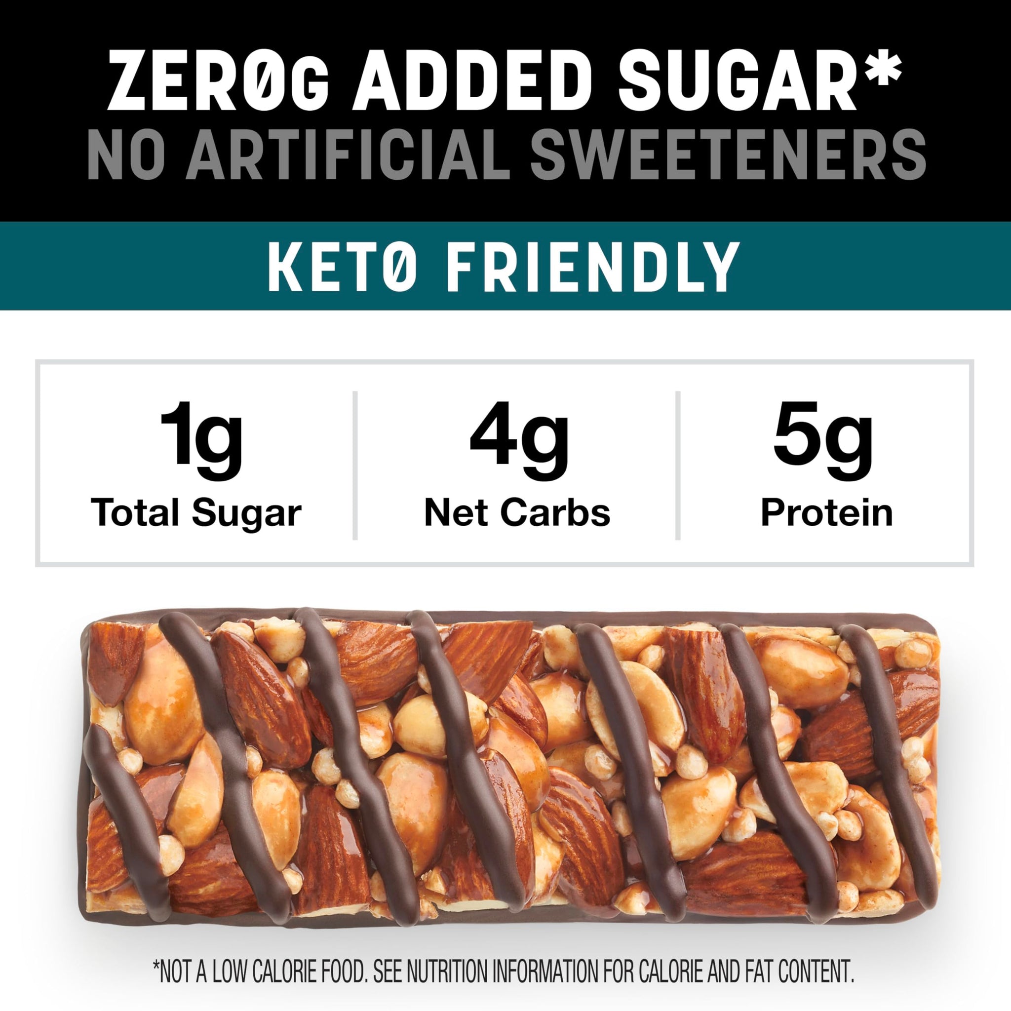 Kind Zero Added Sugar Healthy Snacks Bars, Dark Chocolate Nuts & Sea Salt, Gluten Free, High Fiber, Keto Snacks, 5g Protein, 30 Count