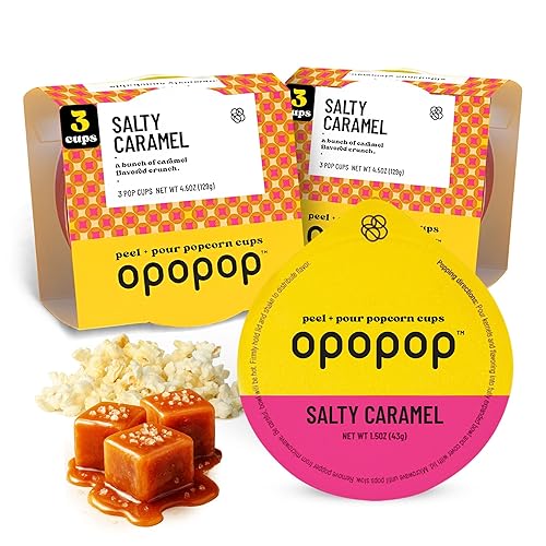 Opopop Microwave Popcorn - Pop Cups Salty Caramel 6-Pack, Non-GMO Gourmet Popcorn Kernels & Popcorn Flavoring, Caramel Popcorn, Gluten Free Snacks