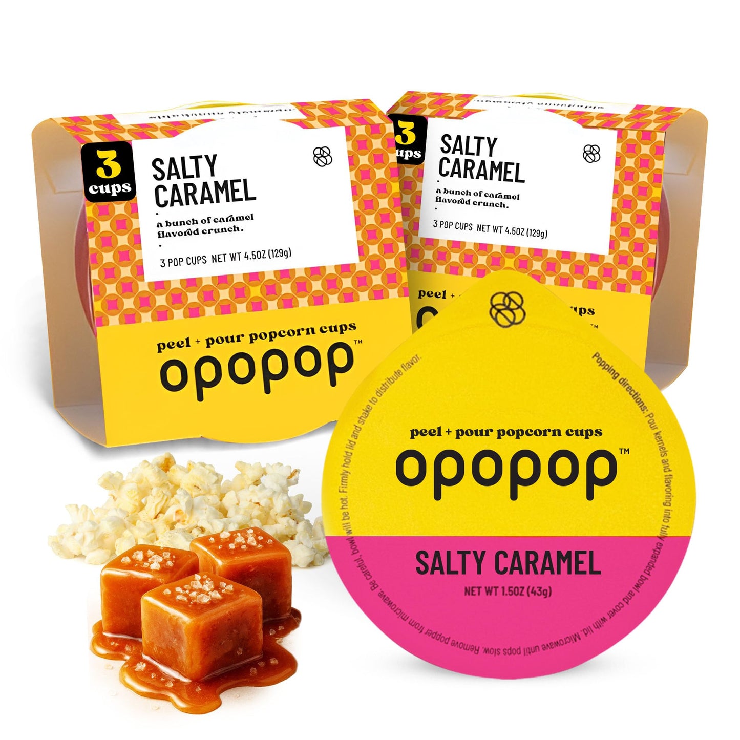 Opopop Microwave Popcorn - Pop Cups Salty Caramel 6-Pack, Non-GMO Gourmet Popcorn Kernels & Popcorn Flavoring, Caramel Popcorn, Gluten Free Snacks