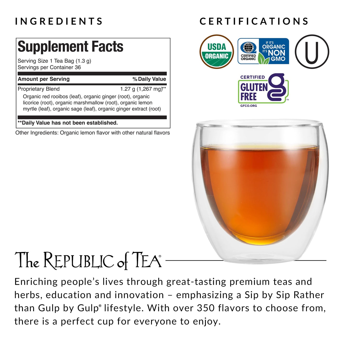 The Republic of Tea - Organic Get Throat Aid Herb Tea Tin, 36 Tea Bags, Naturally Caffeine Free Be Well Tea