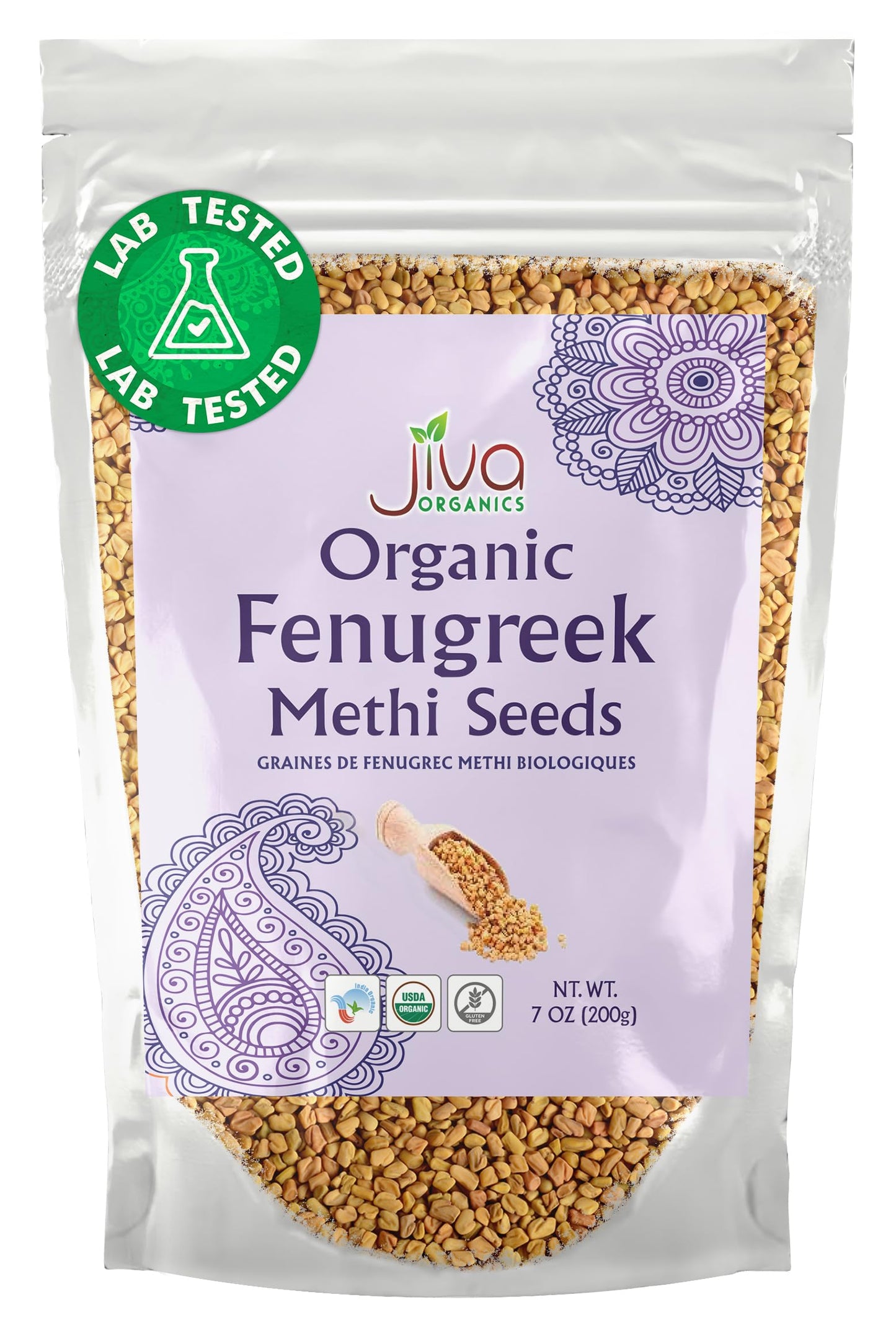 Jiva Organic Fenugreek Seeds 7 Ounce - Non-GMO, Gluten Free, All Natural Fenugreek Spice - Organic Fenugreek Seeds for Hair Growth, Cooking