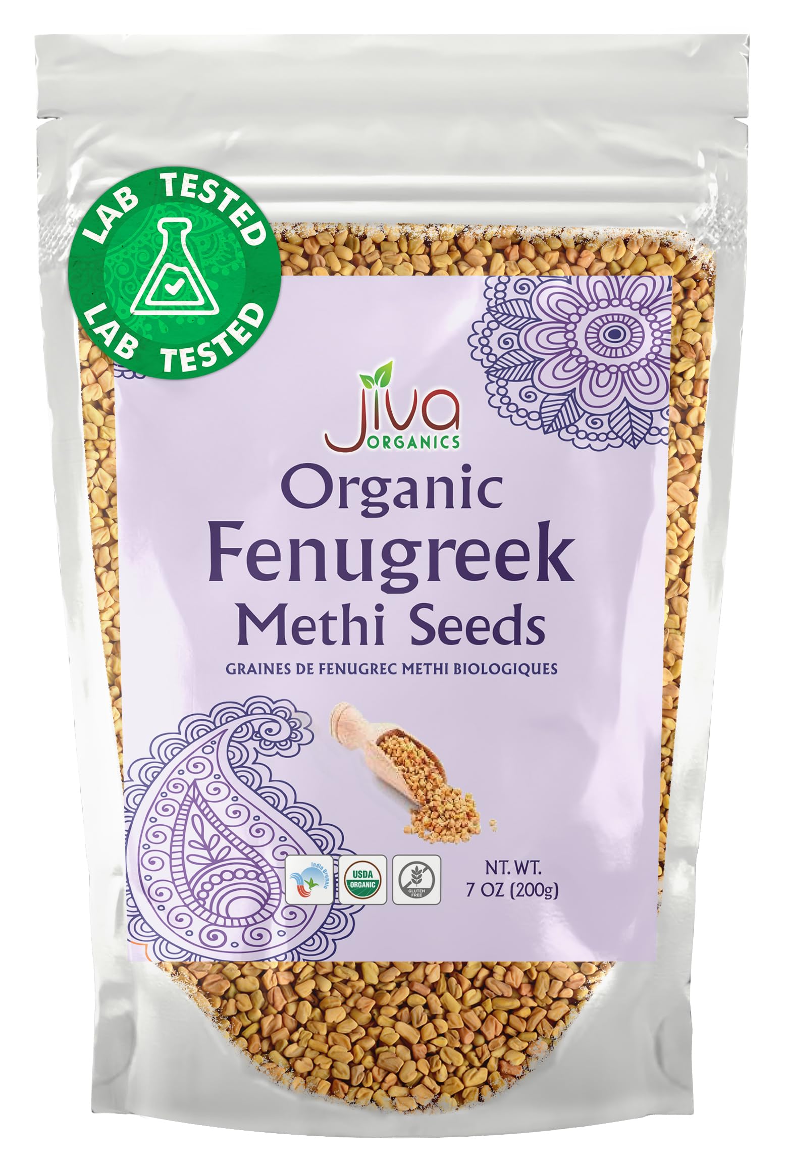 Jiva Organic Fenugreek Seeds 7 Ounce - Non-GMO, Gluten Free, All Natural Fenugreek Spice - Organic Fenugreek Seeds for Hair Growth, Cooking