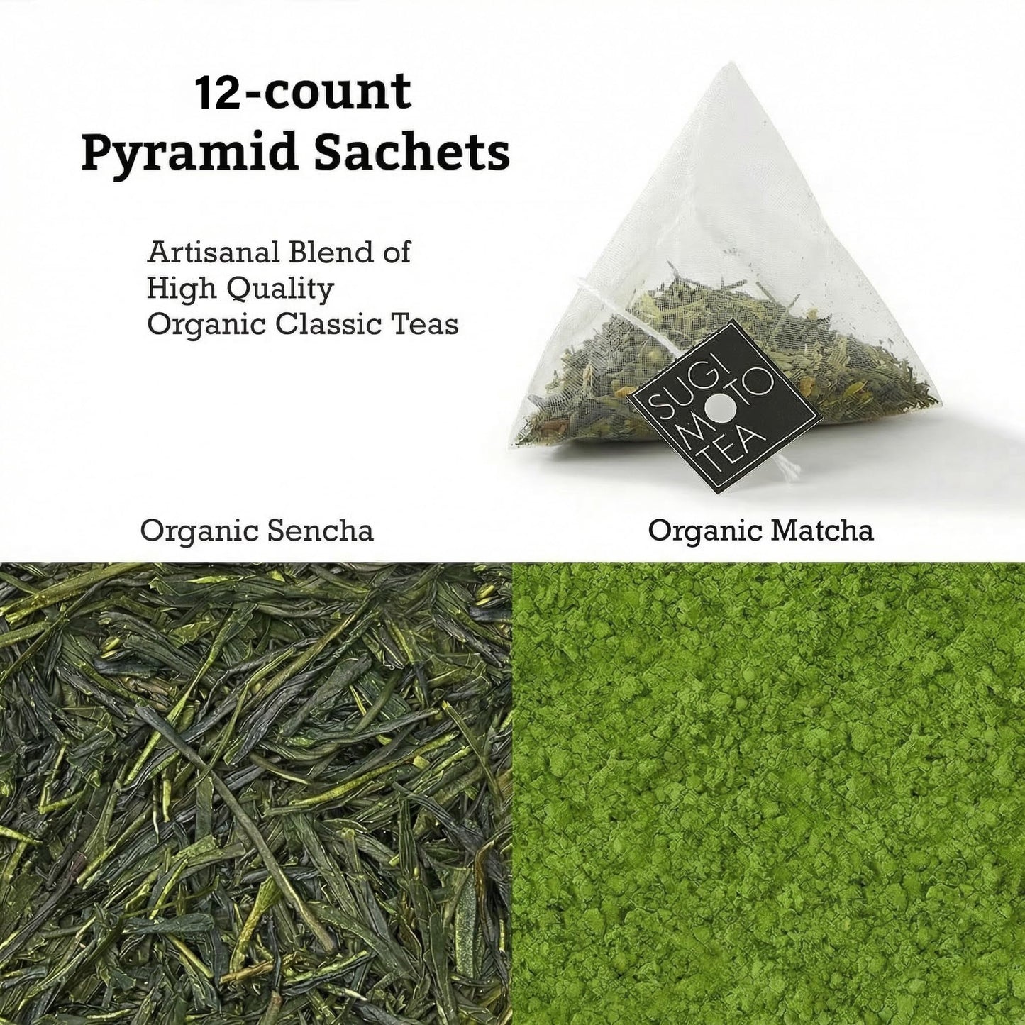 SUGIMOTO TEA Japanese Organic Sencha with Matcha Green Tea Bags 12 Count