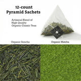 SUGIMOTO TEA Japanese Organic Sencha with Matcha Green Tea Bags 12 Count