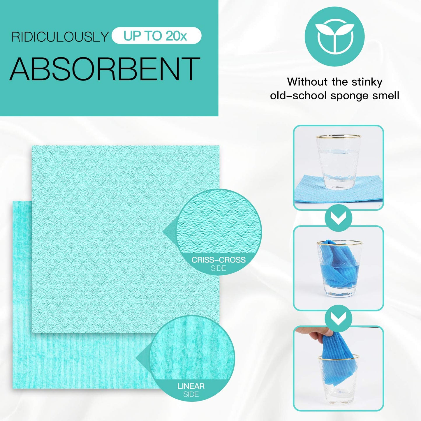 Jekayla Swedish Dishcloth Cellulose Sponge Cloths, Eco-Friendly Reusable Cleaning Cloths for Kitchen, 12 Pack of Absorbent Dish Washing Paper Towel(12