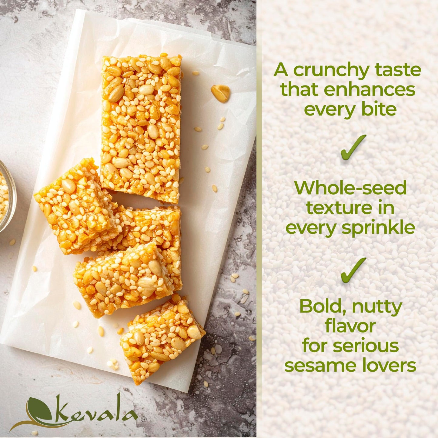 Kevala Raw Sesame Seeds Unhulled - 2 lb, 32 oz, Fresh Crunchy Seasoning