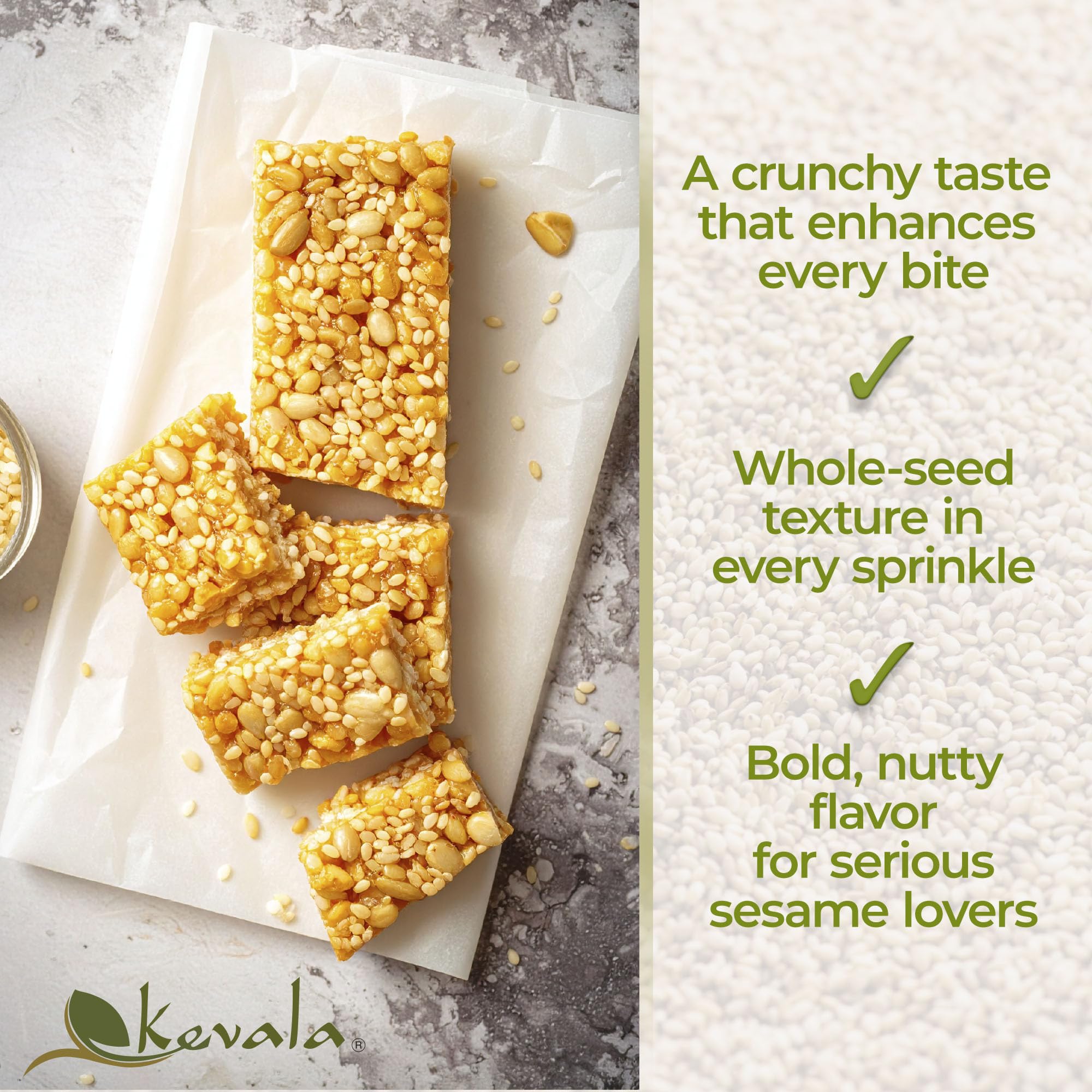 Kevala Raw Sesame Seeds Unhulled - 2 lb, 32 oz, Fresh Crunchy Seasoning