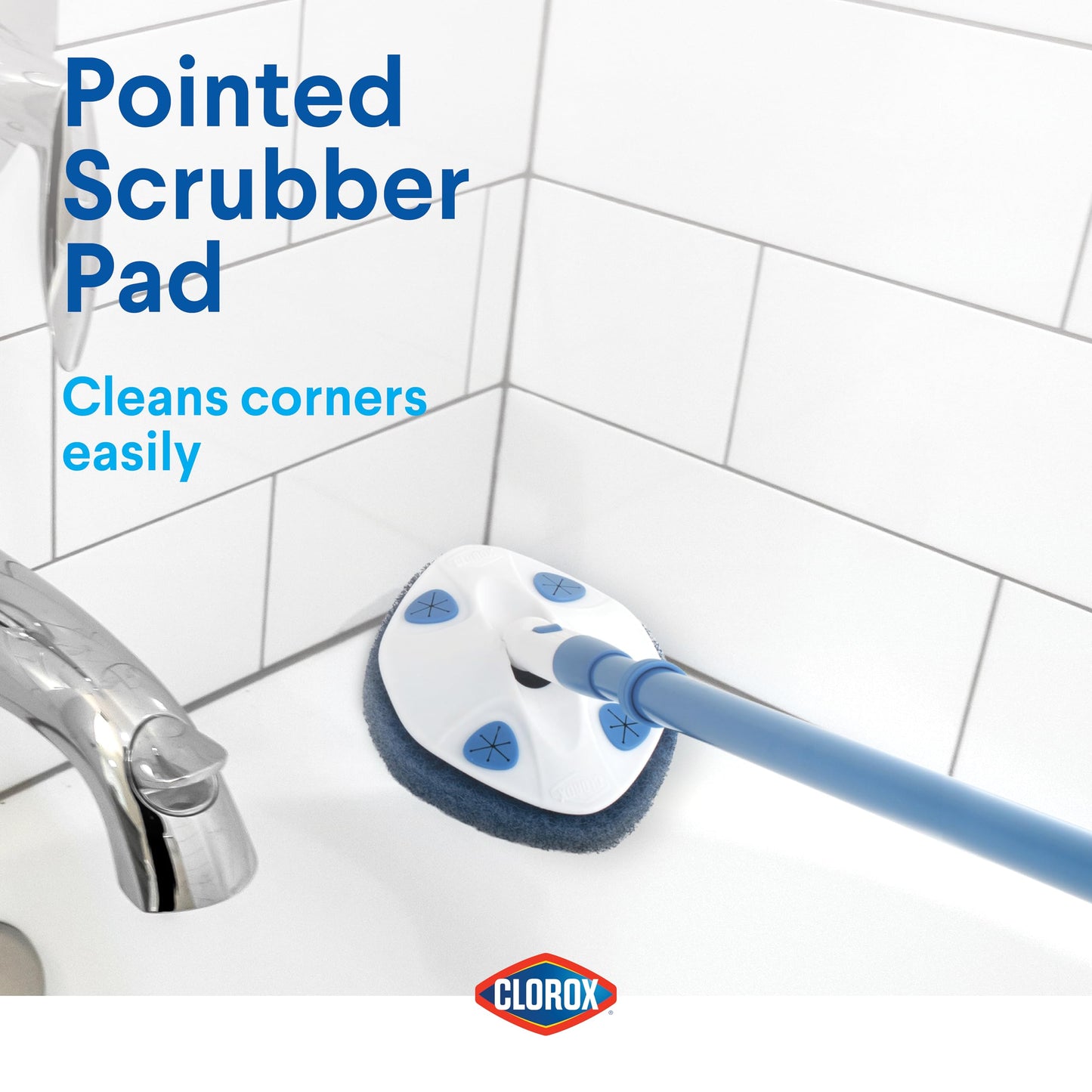 Clorox Extendable Tub & Tile Scrubber Refill, Diamond-Shaped Head Replacement Scrubber Pad, Blue