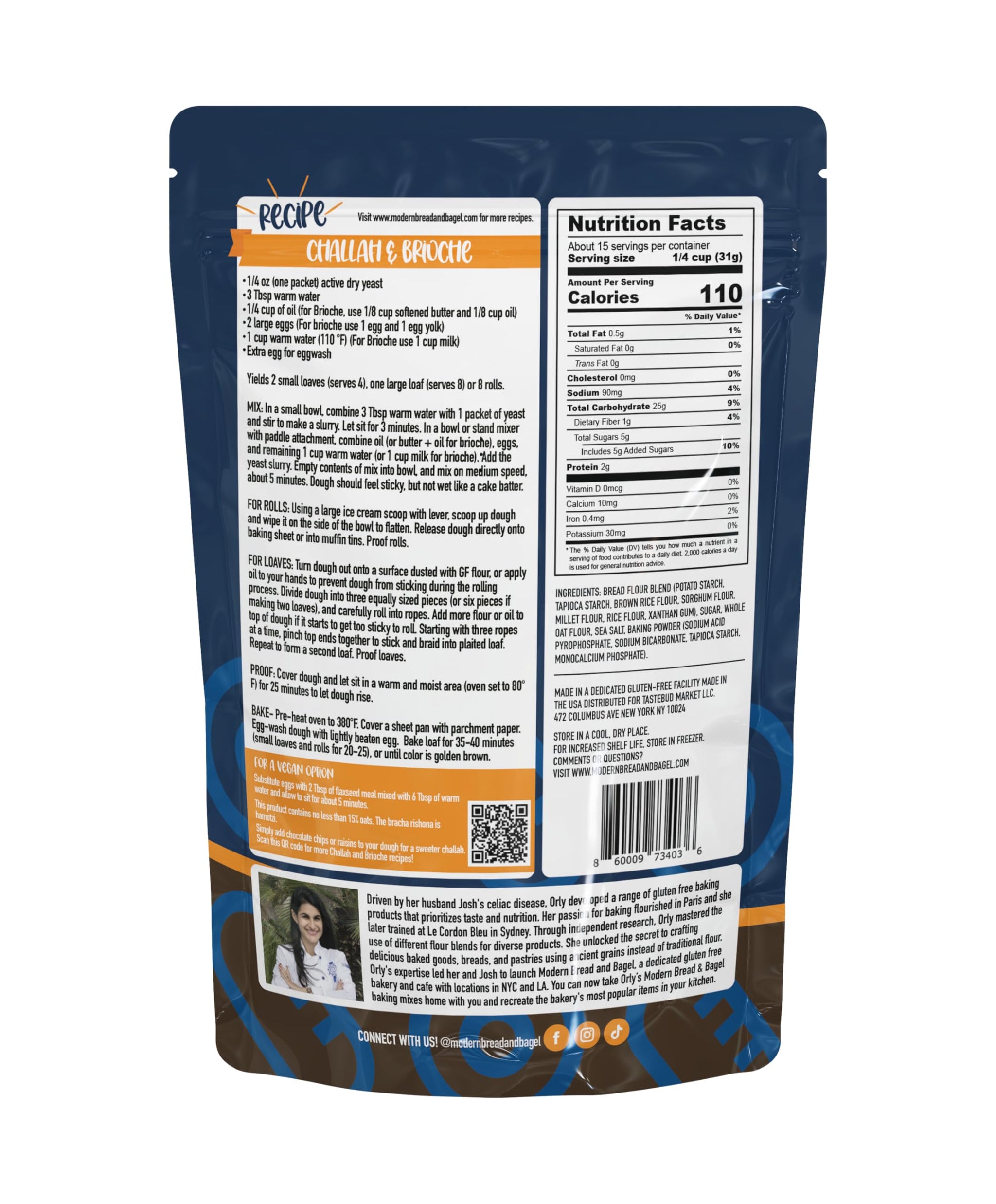 Modern Bread & Bagel Gluten-Free Brioche & Challah Mix | Certified Gluten Free | Nut Free | non-GMO | Corn and Soy Free | Vegan Friendly | Kosher - 16 oz. (Pack of 1)