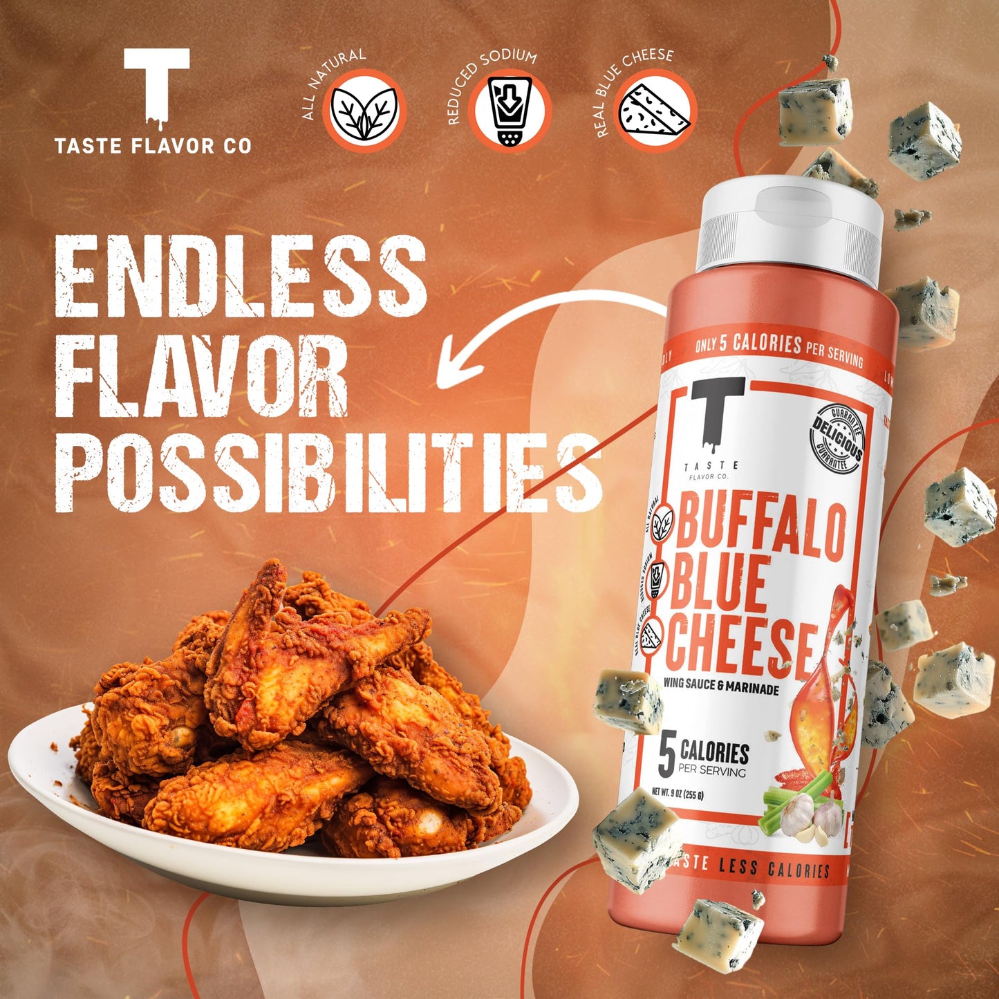 Taste Flavor Co. Grilling, Dipping Sauce and Marinade, Great Tasting, Low-Calorie Sauces, Keto Friendly, No Oils (3 Pack, Buffalo Blue Cheese)