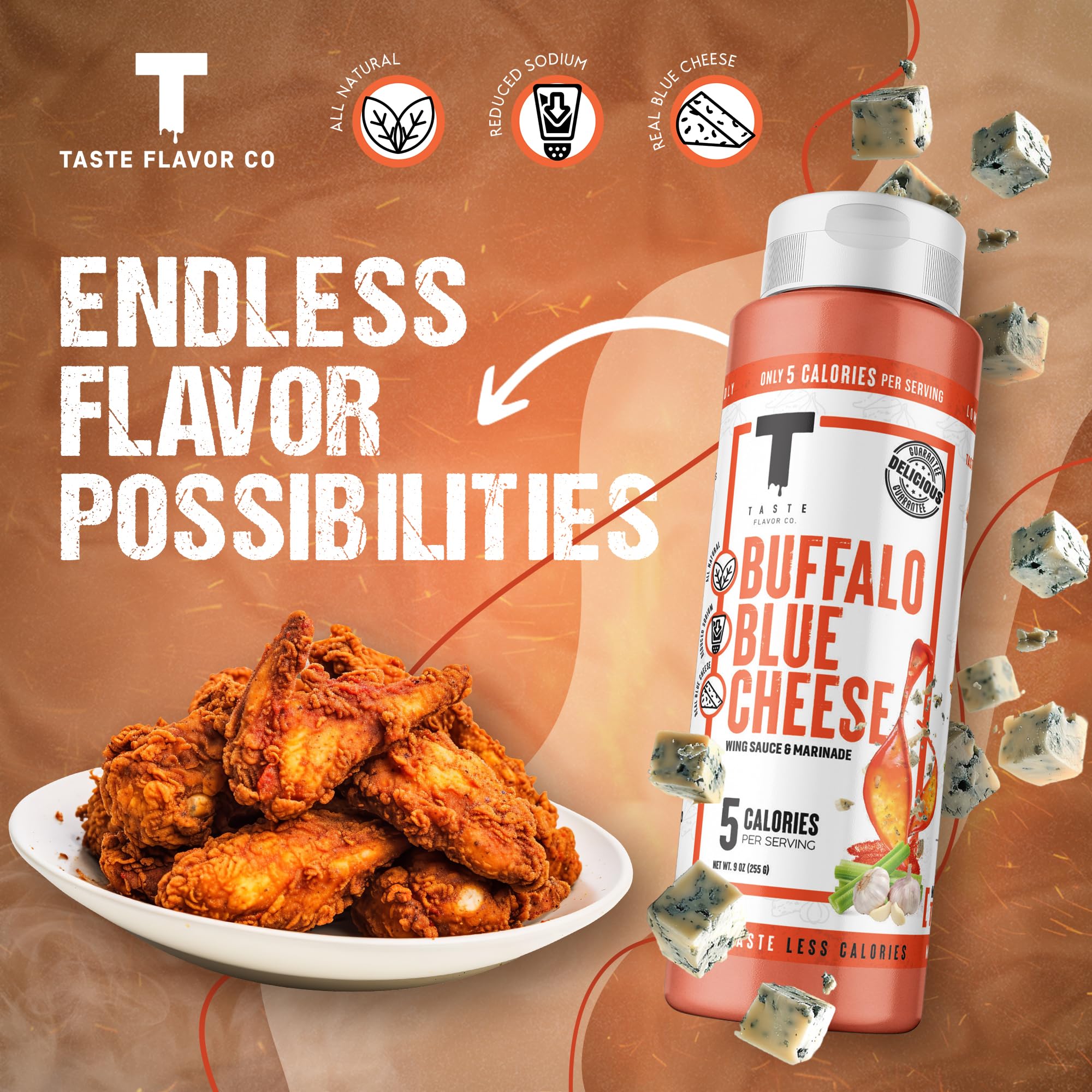 Taste Flavor Co. Grilling, Dipping Sauce and Marinade, Great Tasting, Low-Calorie Sauces, Keto Friendly, No Oils (3 Pack, Buffalo Blue Cheese)
