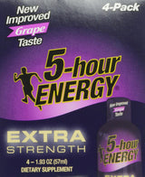 5 Hour Energy(R) Extra Strength Grape Energy Shot, Sugar Free, 4 Calories, 1.93 FL OZ, 4 Count