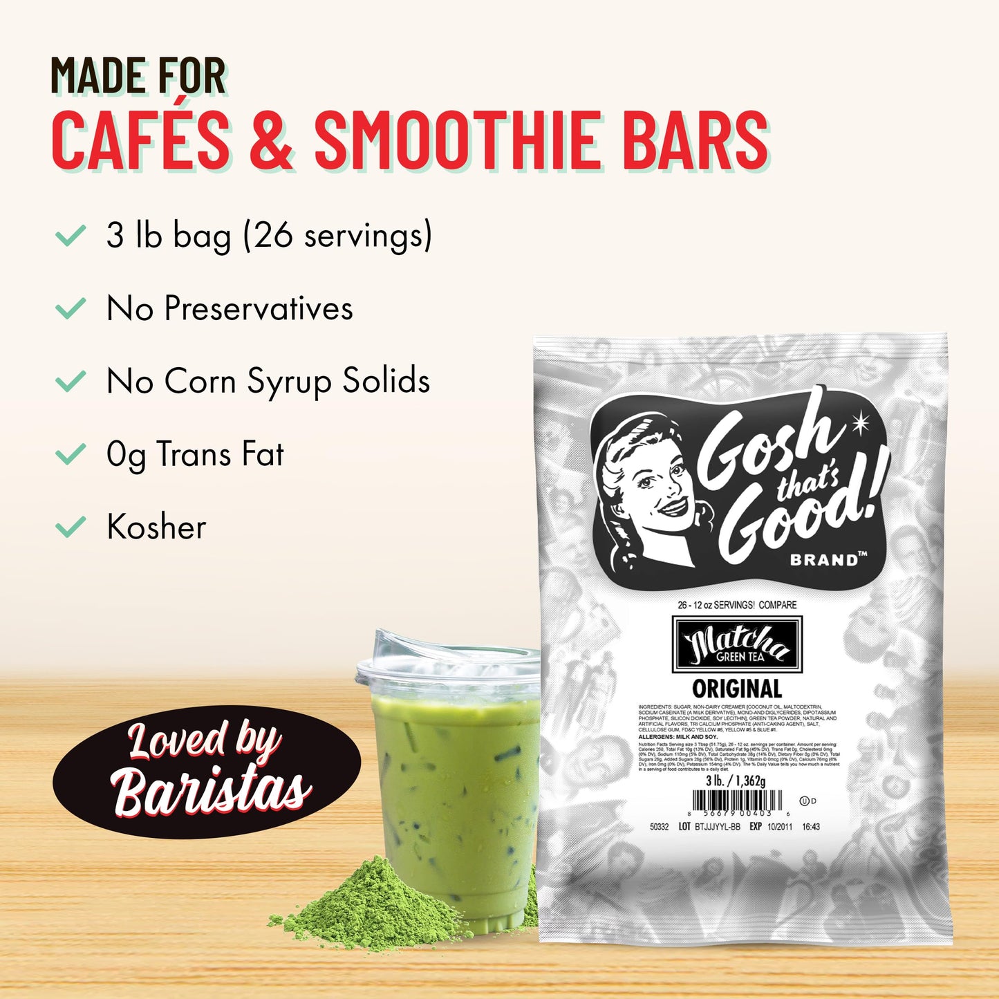 Gosh That’s Good! Matcha Green Tea - 3 lb - Antioxidant-Rich, Energy-Boosting, Barista-Quality