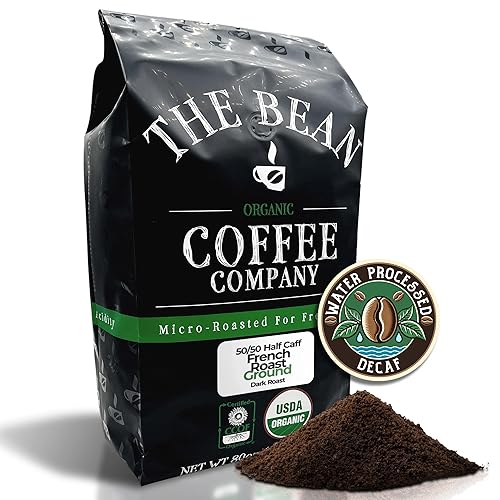 The Bean Organic Coffee Company 50/50 (Half Caff) French Roast, 50% Decaf, Dark Roast, Ground Coffee, 5-Pound Bag, Café Molido Tostado Orgánico