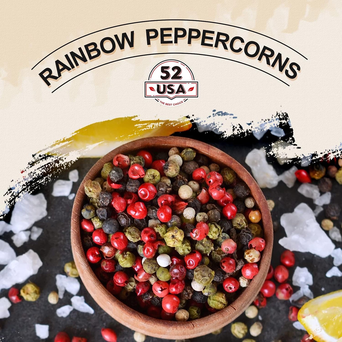 52USA Rainbow Peppercorns, 12oz, Peppercorn for Grinder Refill, Non-GMO, Kosher, Whole White & Red & Black Peppercorns, Packed to Keep Peppers Fresh