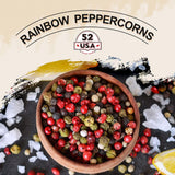 52USA Rainbow Peppercorns, 12oz, Peppercorn for Grinder Refill, Non-GMO, Kosher, Whole White & Red & Black Peppercorns, Packed to Keep Peppers Fresh