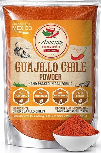 Guajillo Chile Powder Ground (8oz) - Natural and Premium. Great For Chili, Sauces, Stews, Salsa, Meat Rubs, Enchiladas, Mole and Tamales. Tangy