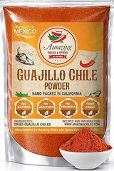 Guajillo Chile Powder Ground (8oz) - Natural and Premium. Great For Chili, Sauces, Stews, Salsa, Meat Rubs, Enchiladas, Mole and Tamales. Tangy