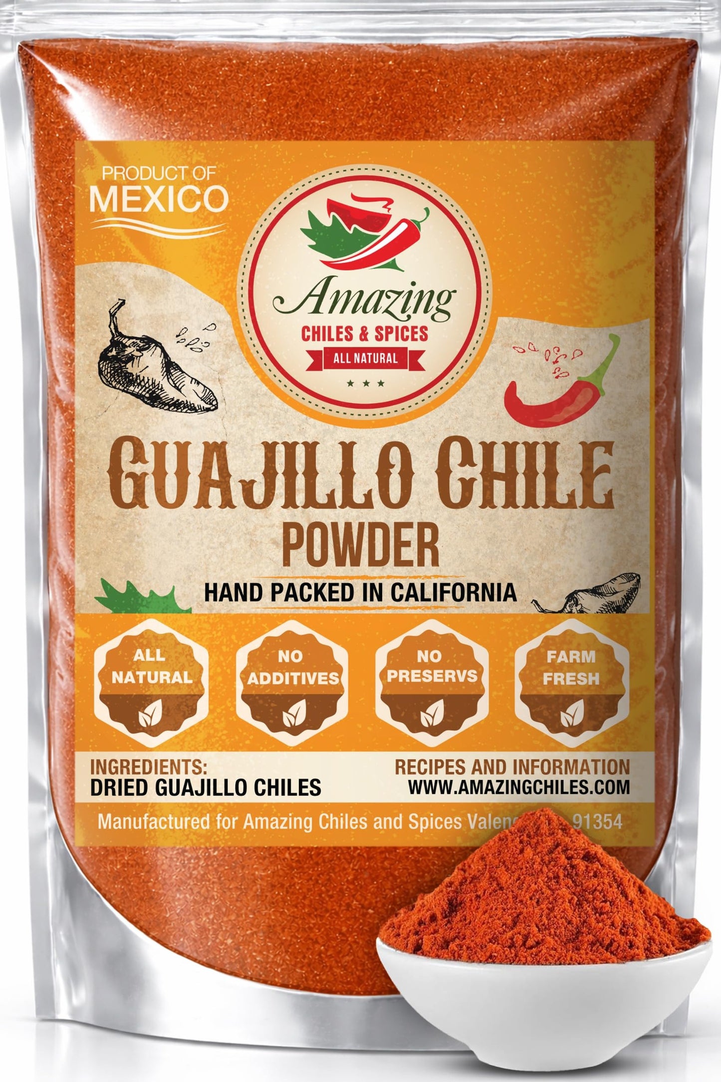 Guajillo Chile Powder Ground (8oz) - Natural and Premium. Great For Chili, Sauces, Stews, Salsa, Meat Rubs, Enchiladas, Mole and Tamales. Tangy