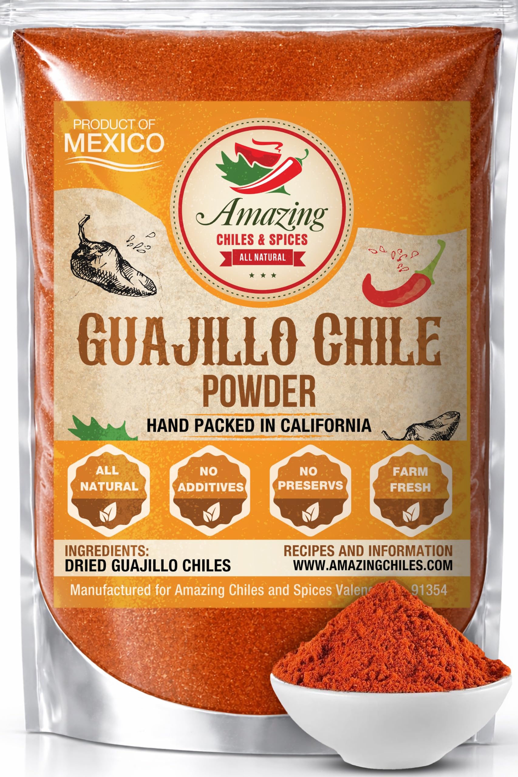 Guajillo Chile Powder Ground (8oz) - Natural and Premium. Great For Chili, Sauces, Stews, Salsa, Meat Rubs, Enchiladas, Mole and Tamales. Tangy