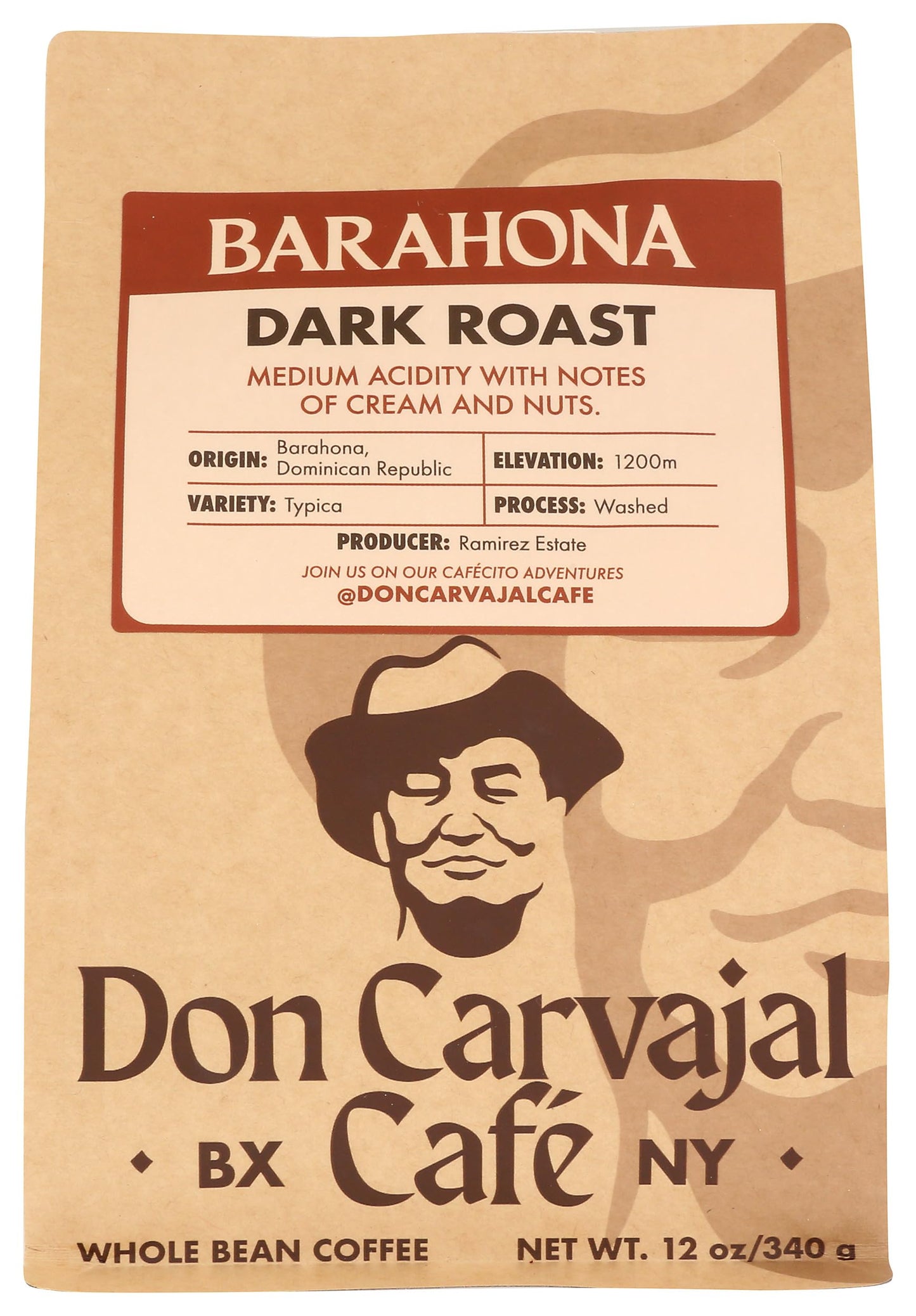 Don Carvajal Cafe Barahona Dark Roast Whole Bean Coffee, 12 OZ