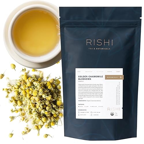 Rishi Tea Golden Chamomile Blossoms Herbal Tea - Organic, Caffeine Free Loose Leaf, Calming Pure Botanical Infusion - 4 Ounces, 28+ Servings