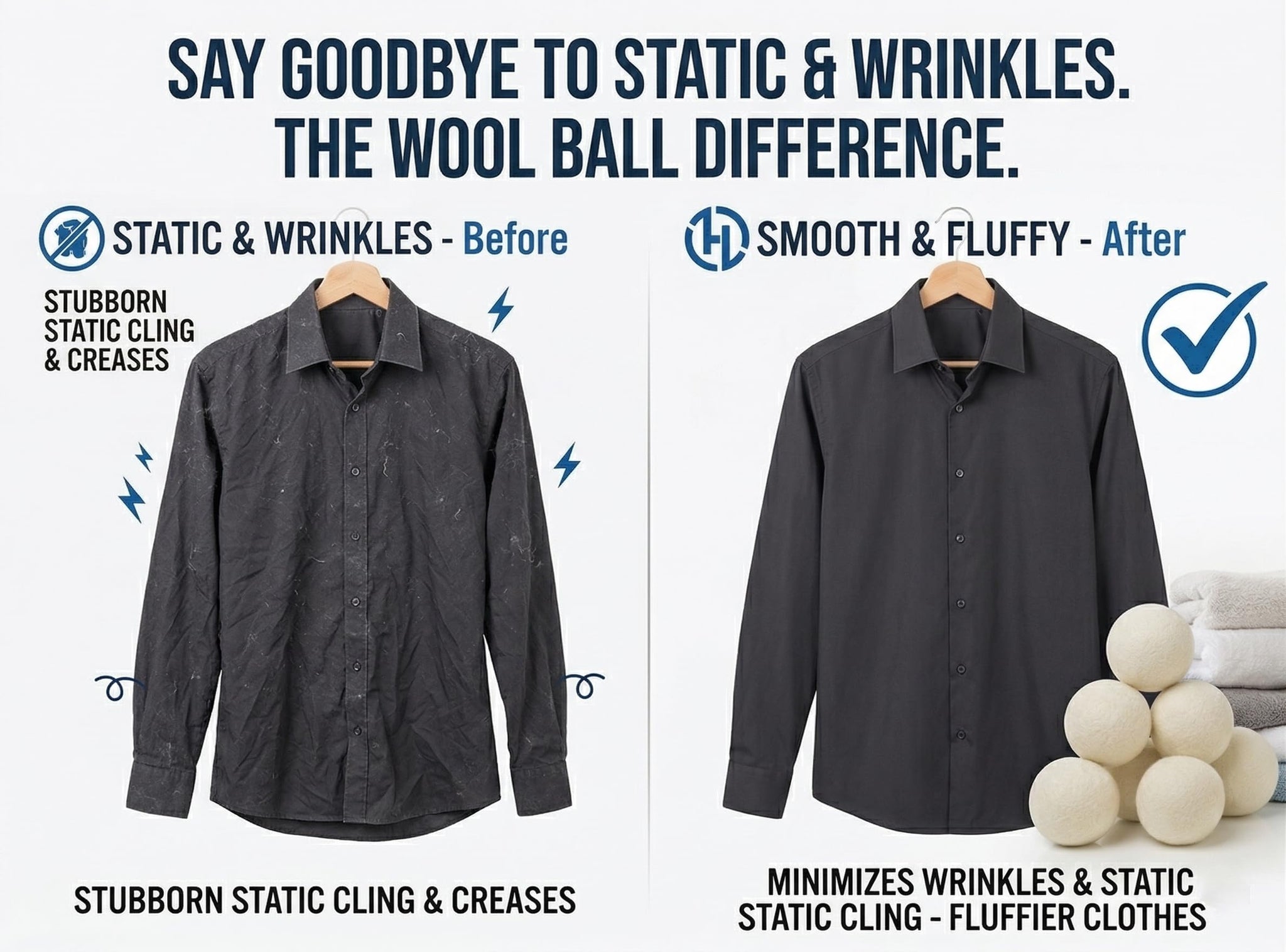 XL Wool Dryer Balls (6-Pack) - 100% Organic New Zealand Wool Laundry Balls for Dryer - Natural Fabric Softener & Reusable Anti Static Solution