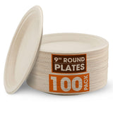 Cheer Collection 9 inch Compostable Plates - 100% Biodegradable Plates | 100% Eco Friendly & Disposable 9 inch Paper Plates for Hot or Cold Food