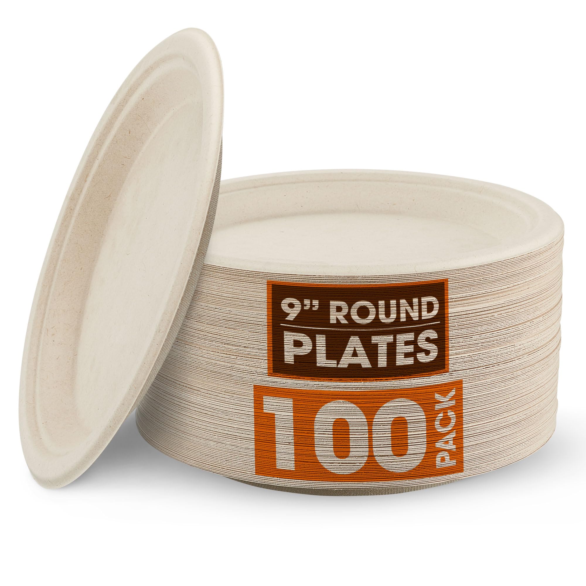 Cheer Collection 9 inch Compostable Plates - 100% Biodegradable Plates | 100% Eco Friendly & Disposable 9 inch Paper Plates for Hot or Cold Food