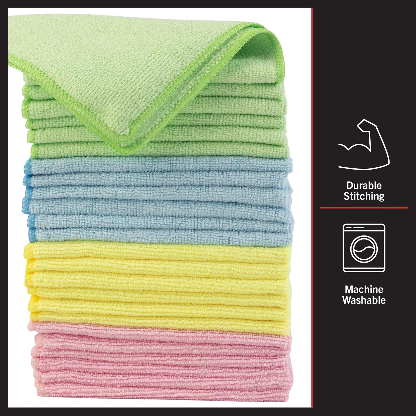 Stalwart Microfiber Cleaning Cloth Set - 24-Pack of Microfiber Towels for Cars, Home, and Kitchen - Lint-Free Absorbent 12.6-Inch Cleaning Rags
