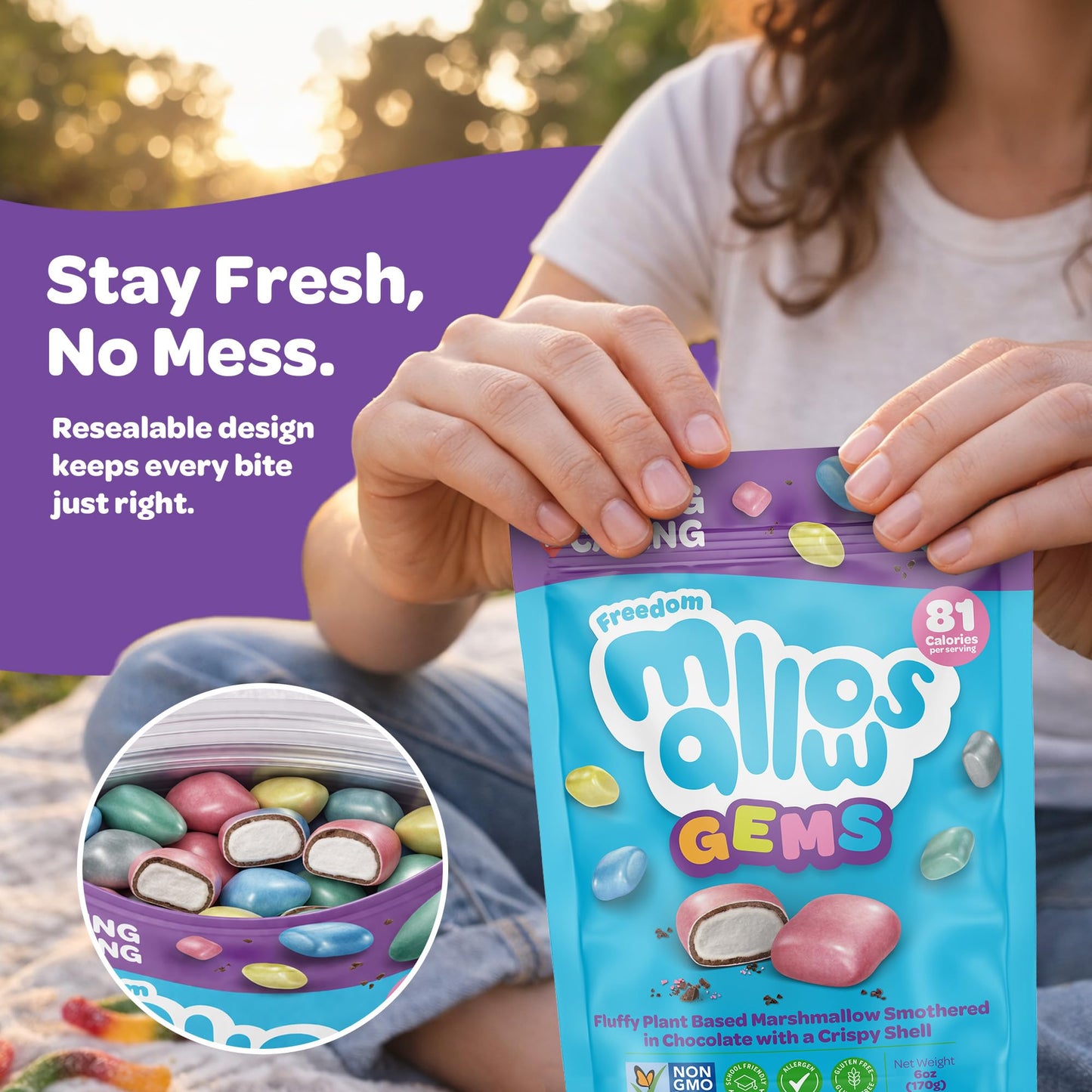 Freedom Confectionery Mallows Gems - Chocolate-Coated Marshmallows with Crispy Shell & Fluffy Center - Gelatine-Free, Gluten-Free & Allergen-Free