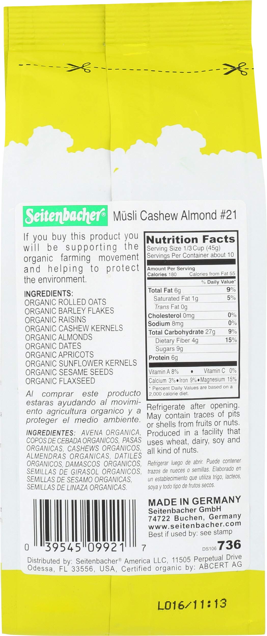 Seitenbacher, Muesli No21Cashews And Apricots Organic