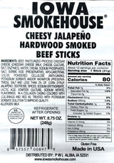 Iowa Smokehouse Cheesy Jalapeno Beef Sticks Hardwood Hickory Smoked Meat Sticks 8.75 Ounce (12 Sticks)