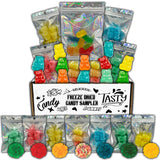 Fun Flavors Box-Gummy Bears Freeze Dried Candy 7 Bag Sampler Variety Pack Gift Box with Before and After Gummies