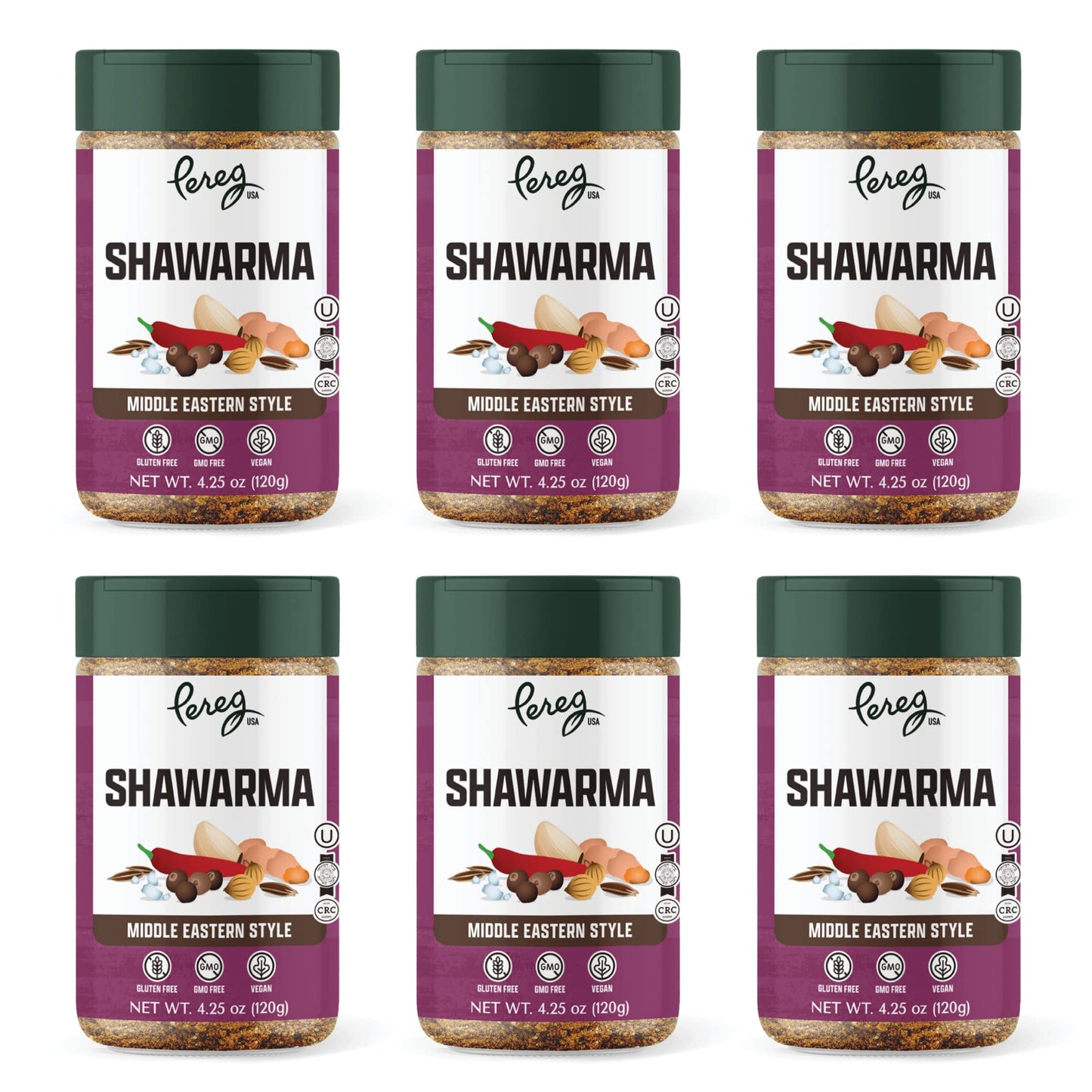 Pereg Shawarma Spice Seasoning (4.25 Oz x 6 Pack) - Spice Rub for Meat, Beef, Gyro & Poultry - Grill Flavor - Middle Eastern Spice Mix - Mediterranean