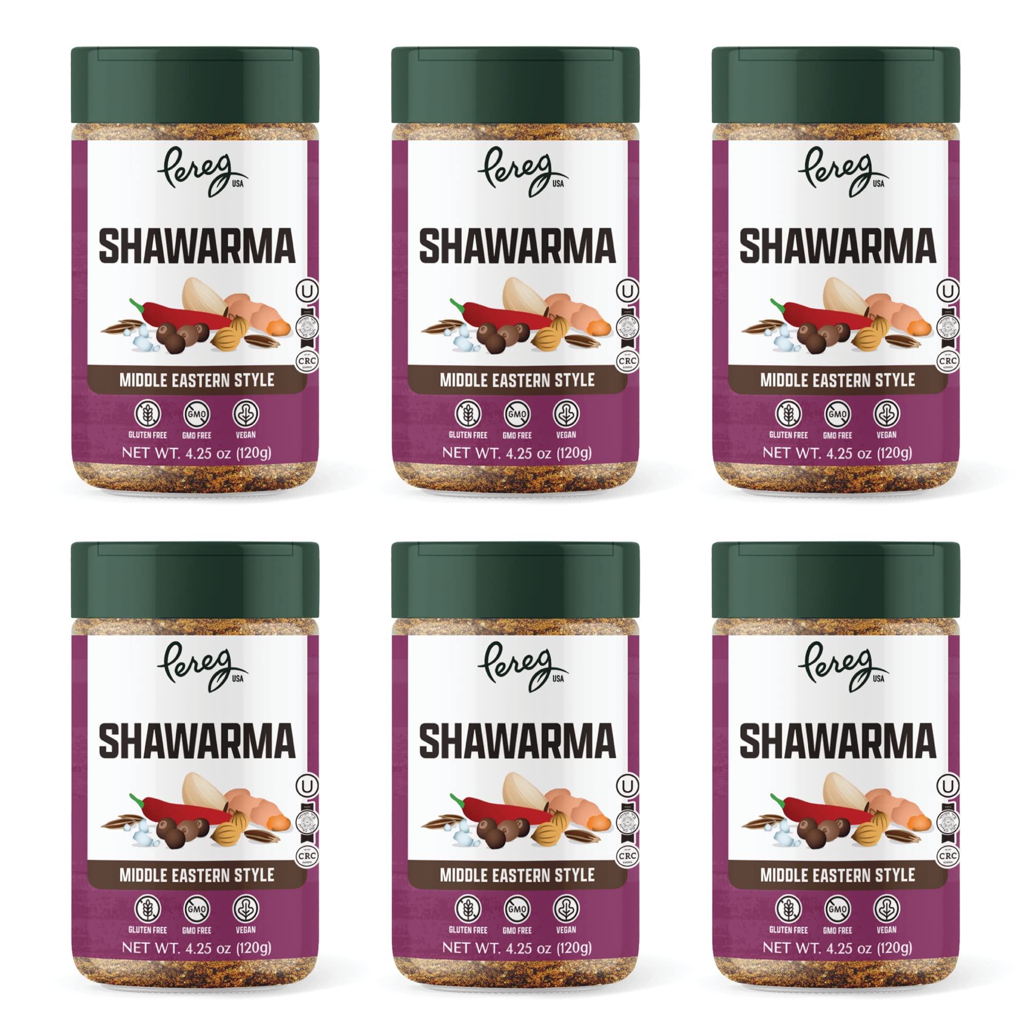 Pereg Shawarma Spice Seasoning (4.25 Oz x 6 Pack) - Spice Rub for Meat, Beef, Gyro & Poultry - Grill Flavor - Middle Eastern Spice Mix - Mediterranean