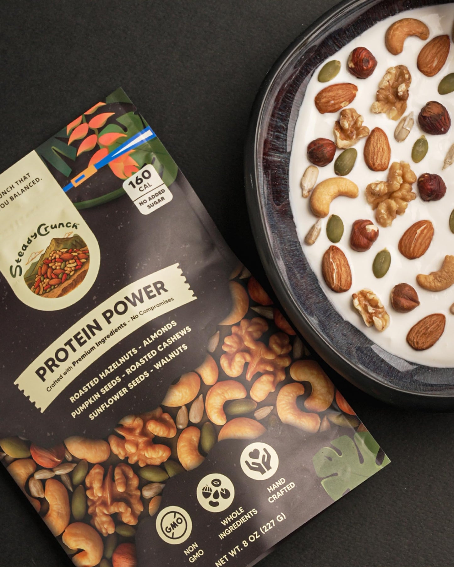 SteadyCrunch Protein Power Mixed Nuts - High Protein Snacks & Keto Nut Mix - Non-GMO, Vegan & Gluten Free Healthy Snacks - Almonds, Cashews & Walnuts