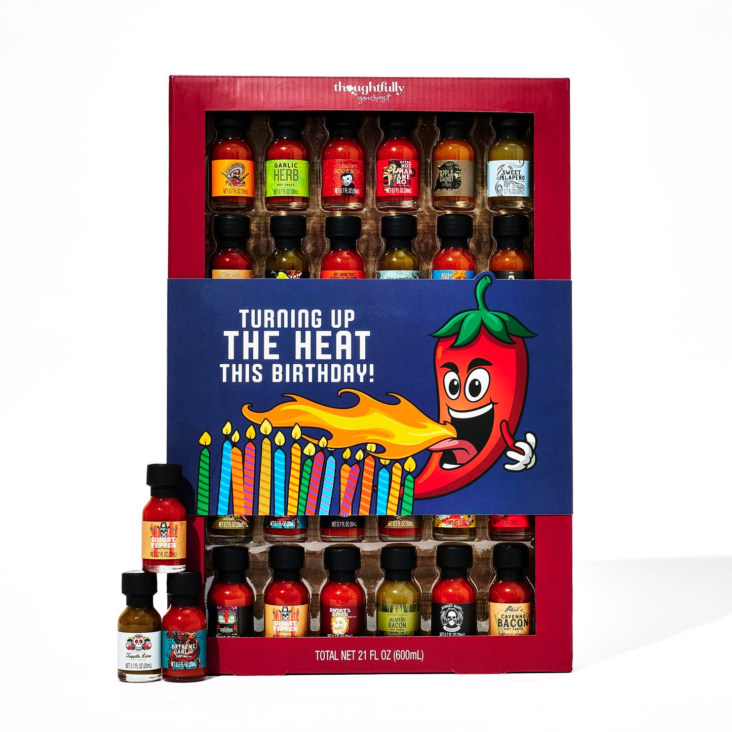 Thoughtfully Gourmet Birthday Hot Sauce Sampler Gift Set, 30-Pack with Flavors Like Garlic Herb & Apple Whiskey, Gift Wrapped for Birthdays