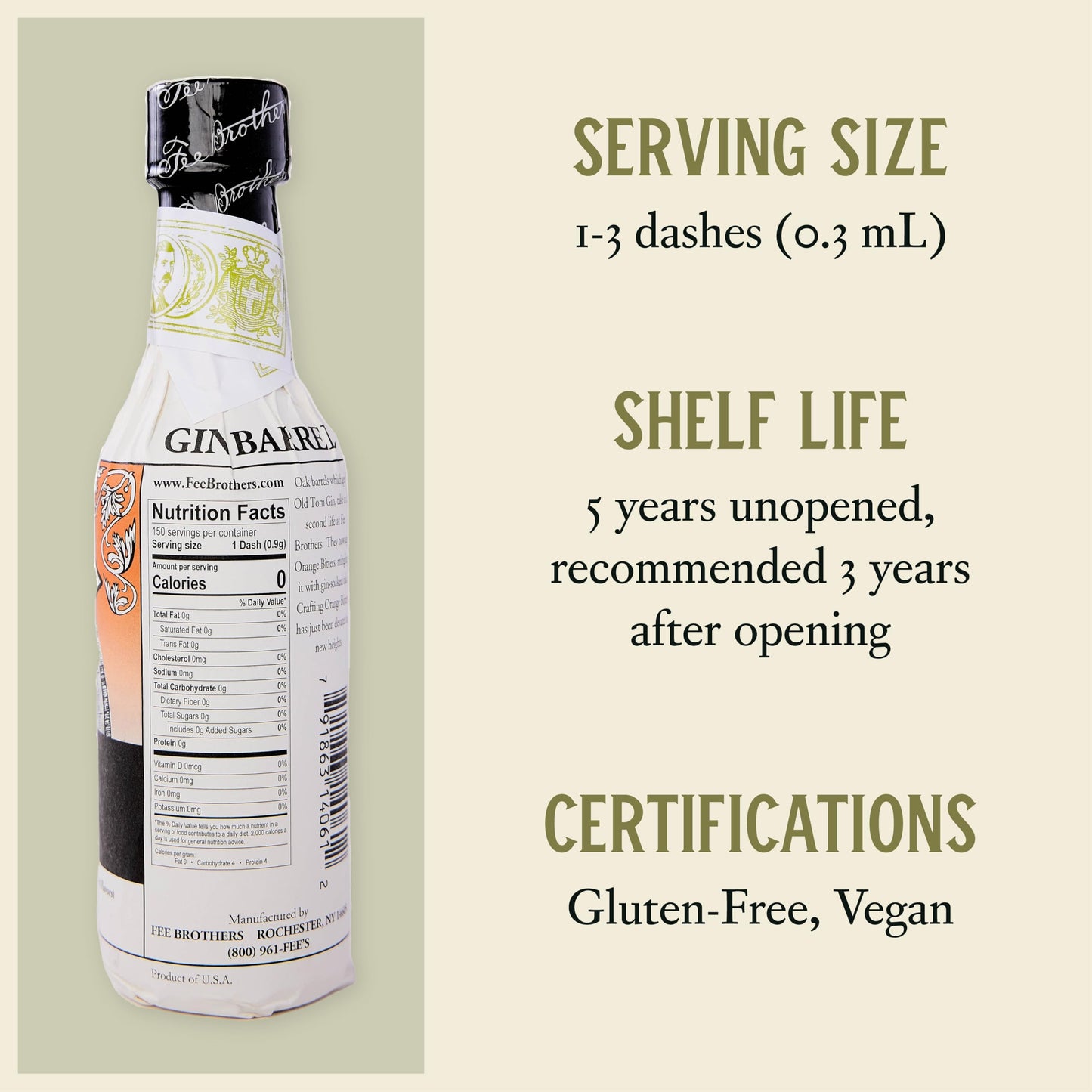 Fee Brothers Gin Barrel-Aged Orange Cocktail Bitters - Aromatic Cocktail Mixer & Concentrated Flavoring, Gluten Free, Vegan-Friendly, 5 fl oz